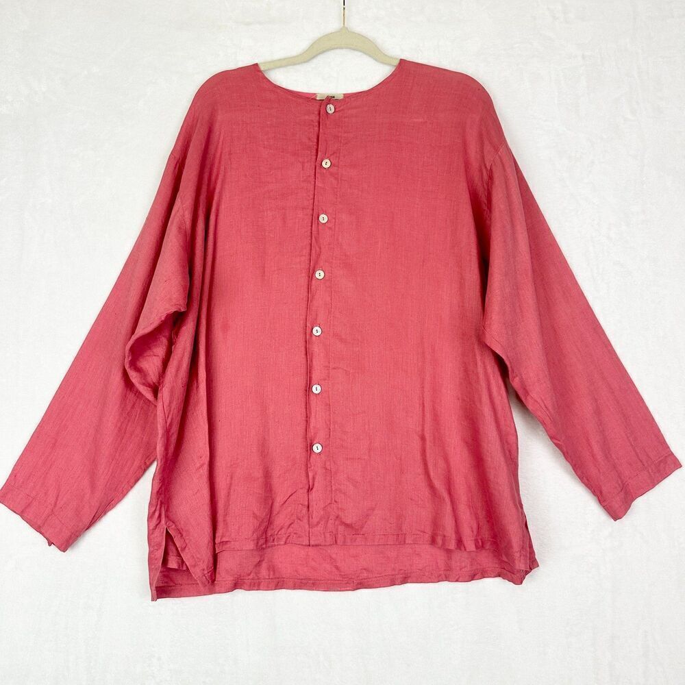 Dosa Linen Button Up Shirt Size 2 Small/Medium Lagenlook Salmon Pink